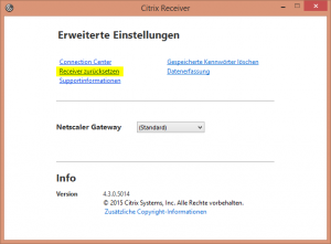 Citrix Receiver zurücksetzen. 