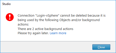 Unable to Delete Resources: There is currently an active background action