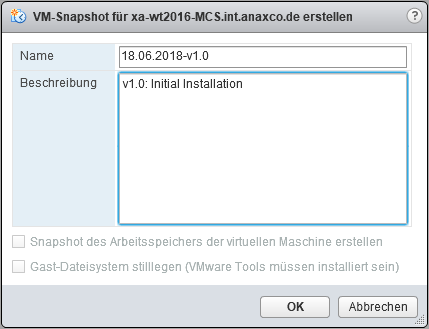 Create a VMware Snapshot
