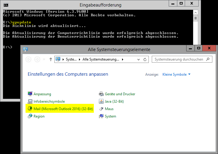 Group Policy: Show only specified Control Panel items for Outlook 2016 via Office 365