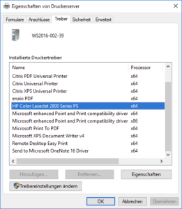 Print Server Properties: Driver