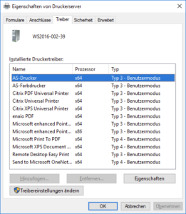 Print Server Properties: Driver