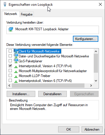 Loopback adapter preferences
